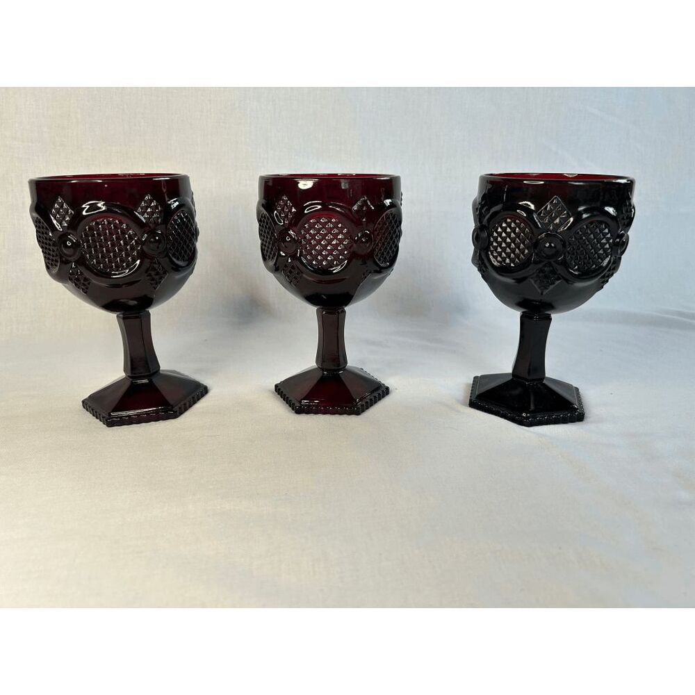 Avon 1876 Cape Cod Ruby Red Wine Glass Set of Three